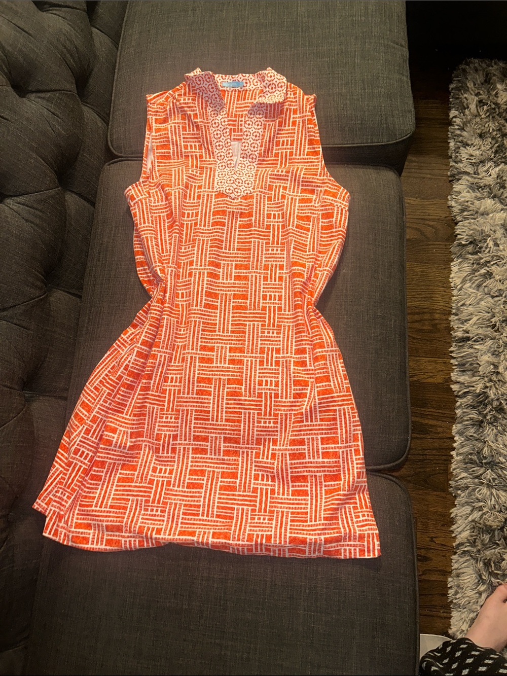 J. McLaughlin Geometric Mini Dress in orange & White Like New